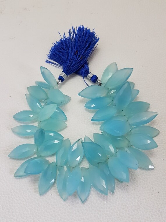 Peru Aqua Chalcedony Faceted Marquise Beads Peru Aqua Chalcedony