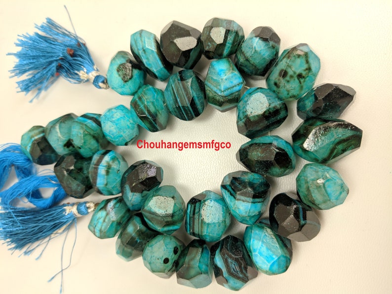 Coated Chrysocolla Faceted Nuggets Beads,Chrysocolla Nugget Shape Smooth Loose Gemstone Necklace,Chrysocolla Tumbled Beads,8 Inches Strand
