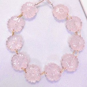 Natural Pink Rose Quartz both Side Carved Flower beads Gemstone Beads, Jewelry Making Gemstone, Size 15mm, 10 Pieces
