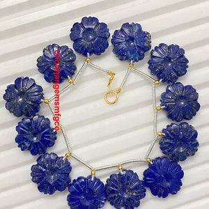 Natural Lapis Lazuli Hand Carved Gemstone,Lapis Lazuli Carving Flower Shape Gemstone Beads,Jewelry Making Gemstone,Size 15mm,10 Pcs