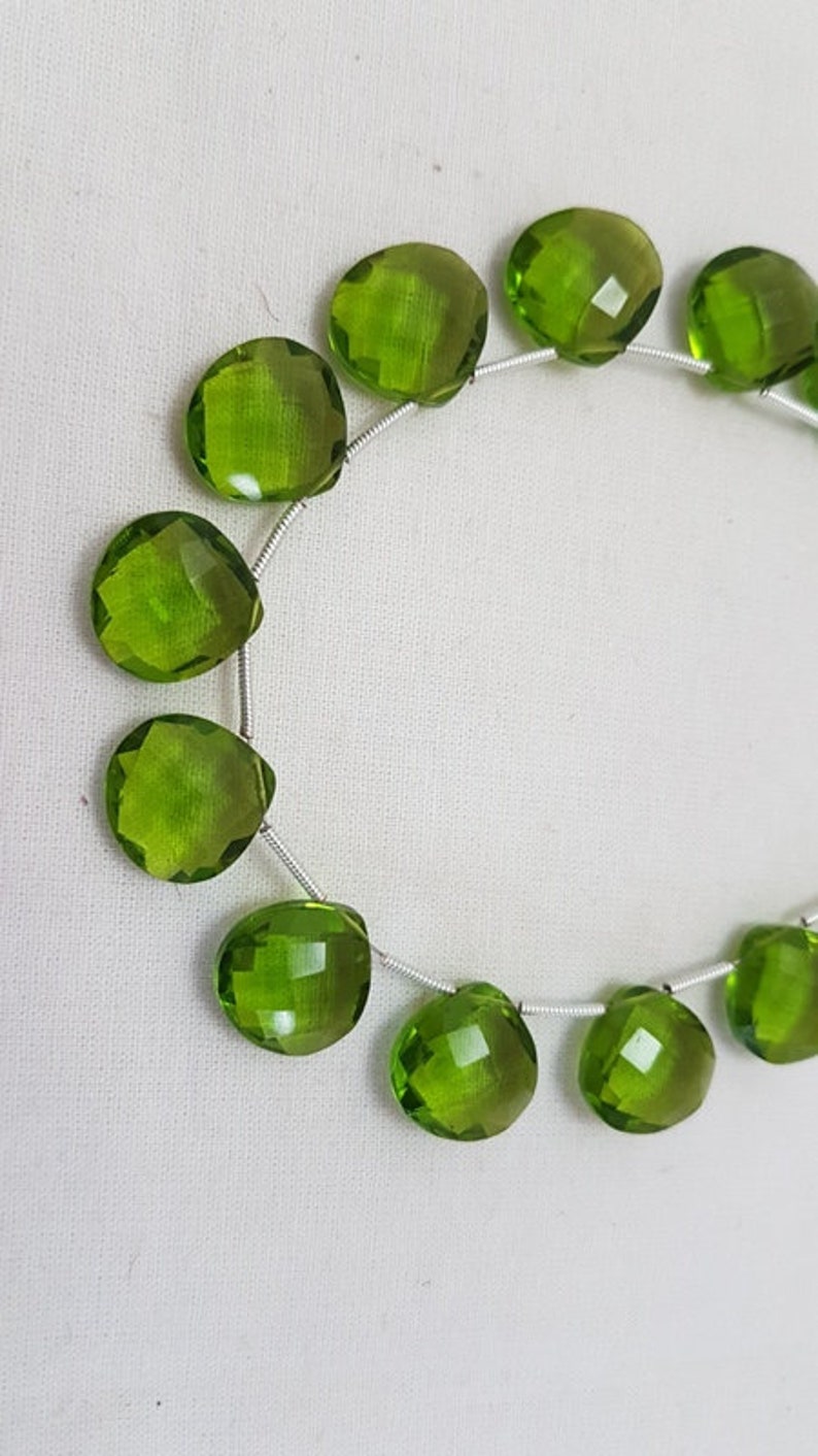 Peridot Quartz Cut BeadsPeridot Quartz Heart Shape Briolette Beads Peridot Quartz Faceted Briolette BeadsPeridot Quartz 5 Matched Pair.