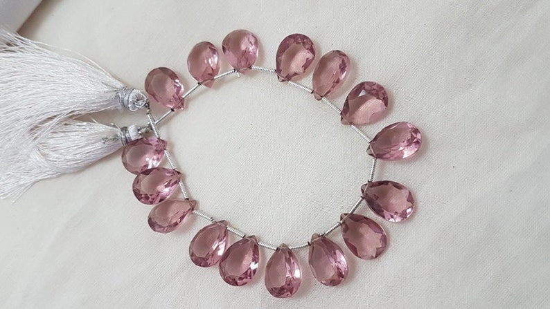 Kunzite Quartz,Kunzite Faceted Pear Shape Beads,Size 14 mm,Loose Gemstone Heart Shape Pear,AAA Grade High Quality Briolettes,7 Inches