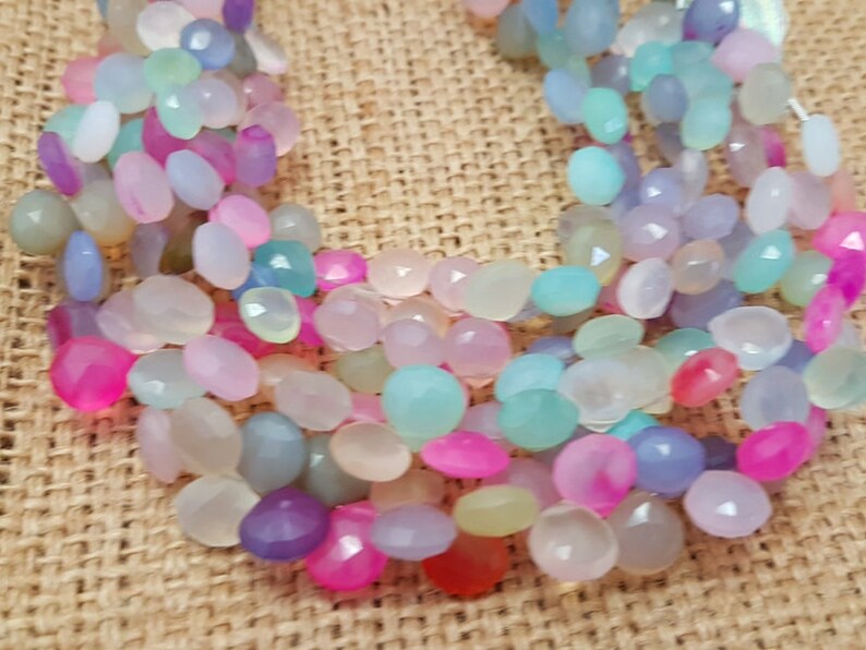Chalcydon pear,multi chalcedony heart shape pear,AAA quality chalcedony pear,multi chalcedony heart shape pear briolettes Beads 8 mm 8 Inch