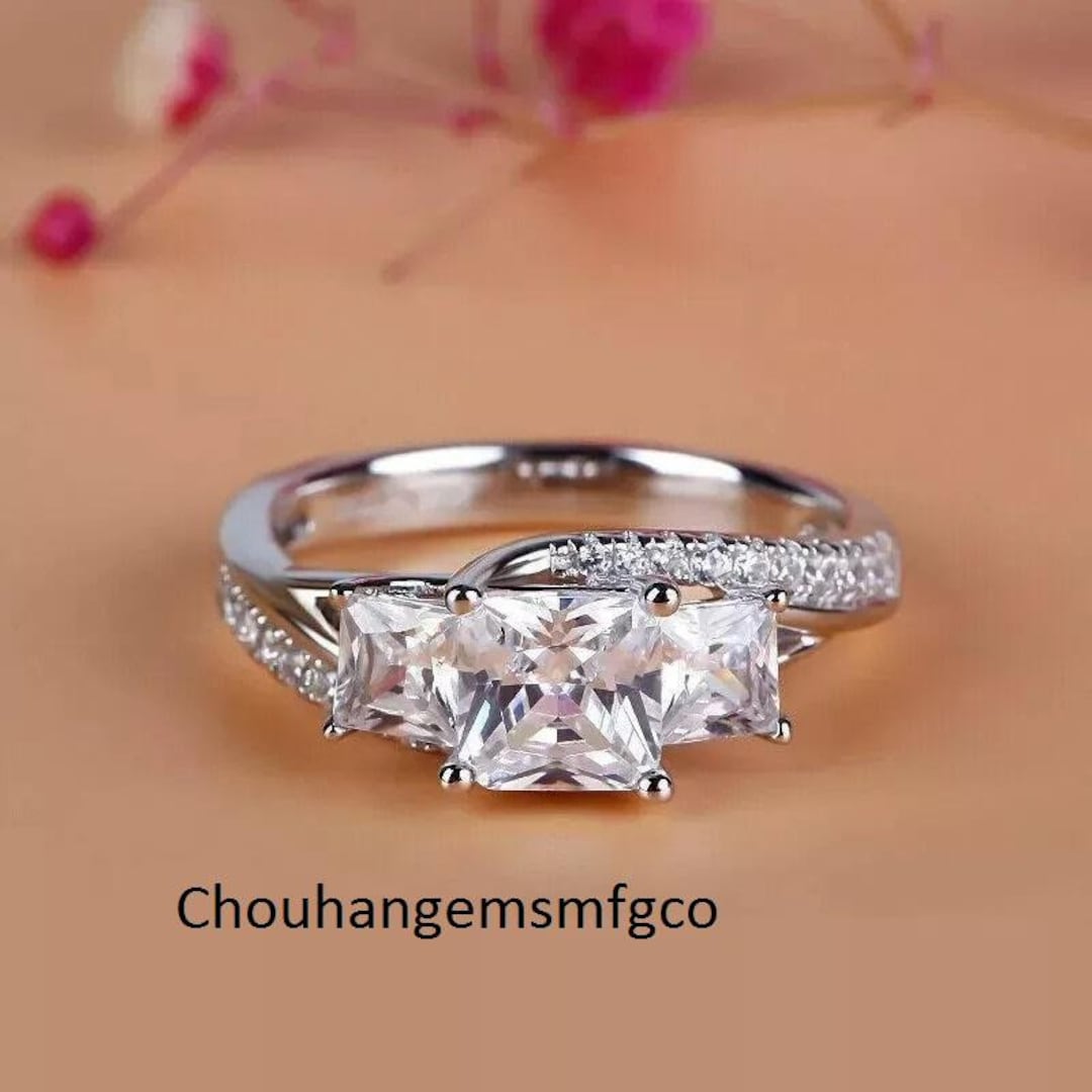 Anello Di Fidanzamento Solario Pavé Oro Bianco 18K Diamante Taglio - Foto 7