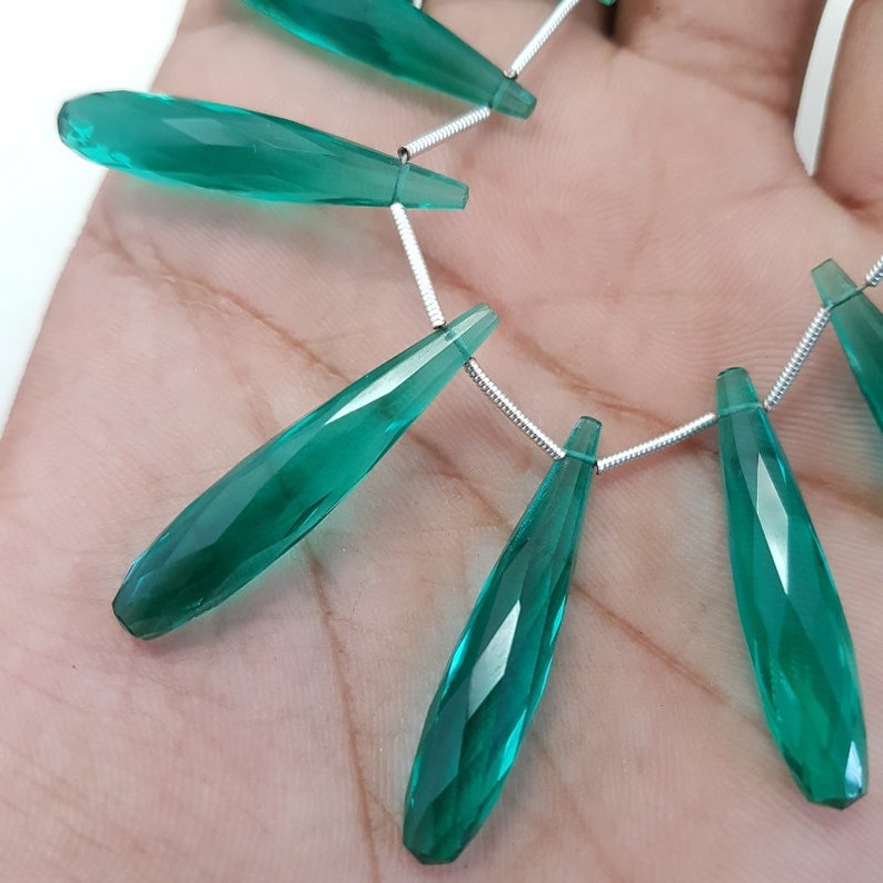 Paraiba Green Quartz Faceted,36 MM,Loose Gemstone Elongated Tear Drop,AAA Grade High Quality Elongated Tear Drop Briolettes,6 Inches