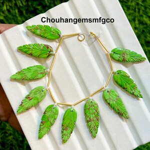 Mohave Green Copper Turquoise Carved Leaf Shape, Turquoise Gemstone Hand Carved Elongated Pear, Size 24-30mm 10 Pieces Strand