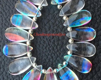 Rainbow Quartz Smooth Pear Briolettes,15x7 mm Long,RAINBOW Quartz Smooth Pear Briolettes,Amazing Item At Low Price