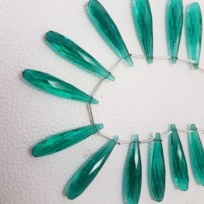 Paraiba Green Quartz Faceted,36 MM,Loose Gemstone Elongated Tear Drop,AAA Grade High Quality Elongated Tear Drop Briolettes,6 Inches