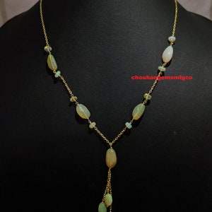 925 Sterling Silver 22 Carat Gold Plated Natural Ethiopian Opal Necklace, Multi Flashes Opal Beaded Chain, Opal Nuggets Necklace,14-9mm,20&quot;