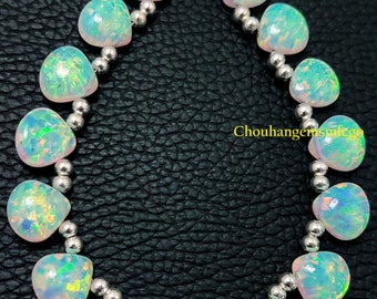 Jelly Opal Smooth Heart Beads, Multi Flashy Fire Opal Briolettes, Highly Polish Jelly Opal Healing Power Beads, Size 10mm, 8 Inches Strand