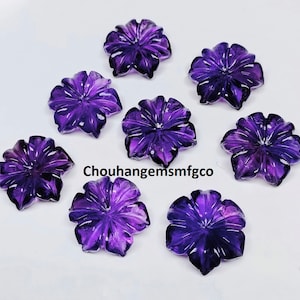 Natural Blue Amethyst Flower Shape Carved Gemstone, Flower Shape Carving, Carved Gemstone For Jewellery, Size 12mm, 6 Pieces