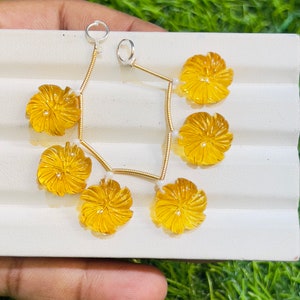 Natural Citrine Flower Carved Gemstone, Fine Quality Hand Carved Citrine Flower Carving, Jewelry Making Gemstone, Size 13mm, 6 Pieces Strand