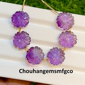 Natural Amethyst Hand Carved Gemstone, Amethyst Carving Flower Shape Gemstone Flower, Jewelry Making Gemstone, Size 15mm 6 Pieces