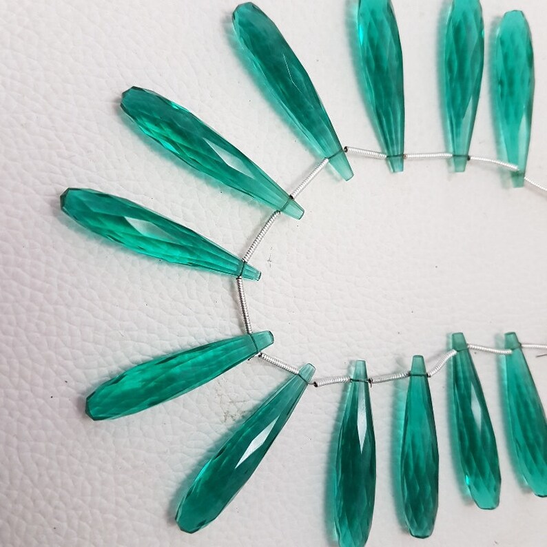 Paraiba Green Quartz Faceted,36 MM,Loose Gemstone Elongated Tear Drop,AAA Grade High Quality Elongated Tear Drop Briolettes,6 Inches