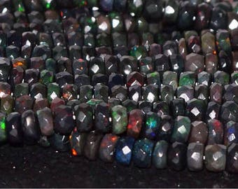 Opal ethiopian black opal AAA+ Quality faceted rondelle beads 6 - 3MM SIZE 8 inches strand rare quality black ethiopian opal