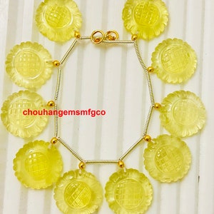 Brand New AAA+ Natural Lemon Quartz Hand Carved Beads, Round Shape Beautiful Lemon Quartz Carving Gemstone Beads, Size 15mm, 10 Beads