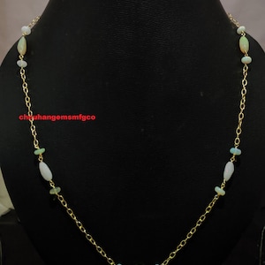 925 Sterling Silver 22 Carat Gold Plated Natural Ethiopian Opal Necklace, Multi Flashes Opal Beaded Chain Nuggets Necklace Size 10mm 16 Inch