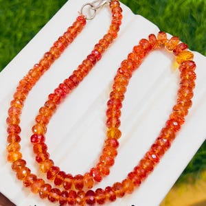 AAA+ Quality~ Padparadscha Orange Sapphire Faceted Rondelle Gemstone Beads, 925 Sterling Silver Necklace, Size 5-9mm, 18 Inches Strand