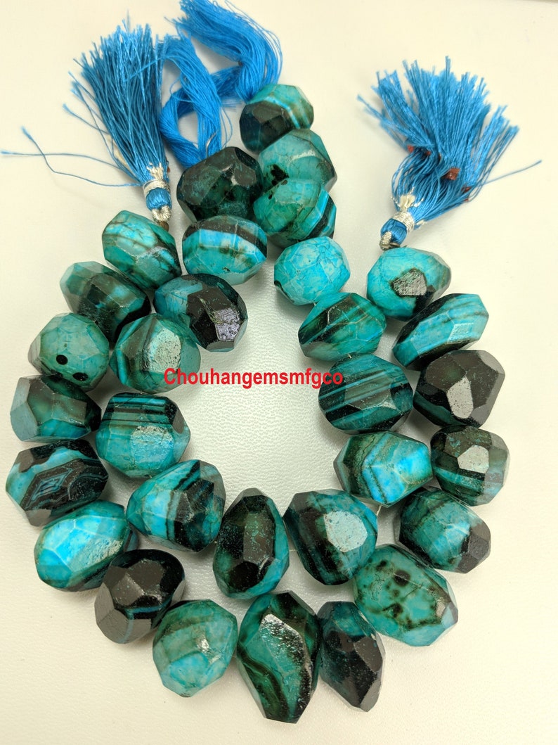 Coated Chrysocolla Faceted Nuggets Beads,Chrysocolla Nugget Shape Smooth Loose Gemstone Necklace,Chrysocolla Tumbled Beads,8 Inches Strand