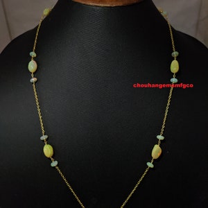 925 Sterling Silver 22 Carat Gold Plated Natural Ethiopian Opal Necklace, Multi Flashes Opal Beaded Chain Nuggets Necklace Size 10mm,22 Inch