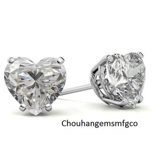 Moissanite Stud Earrings, 2.05 Carat Certified D GRA VVS White Moissanite Diamond Heart Cut, 8mm 925 Sterling Silver Earrings in Push Back