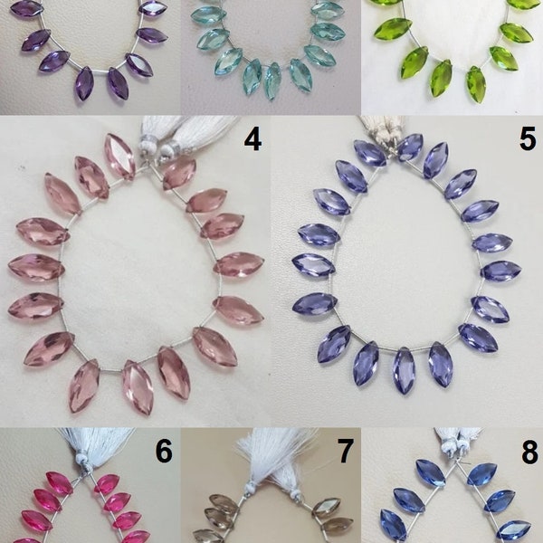 Amethyst, Aqua Green,Peridot, Kunzite, Iolite,Pink Tourmaline, Smokey, Tanzanite Quartz Faceted Marquise Shape Briolettes Beads, Size 14x8mm