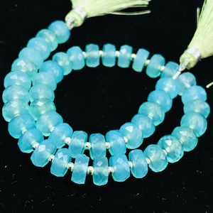 Natural Aqua Chalcedony Faceted Beads,Jewelry Making AAA+ Aqua Chalcedony Tyre Shape Beads,High Polished Beads,Size 7mm,16 Inches Strand
