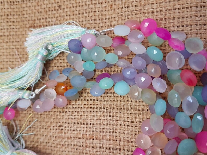 Chalcydon pear,multi chalcedony heart shape pear,AAA quality chalcedony pear,multi chalcedony heart shape pear briolettes Beads 8 mm 8 Inch