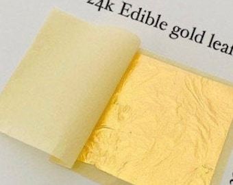 100 Sheets 24K Gold Leaf Sheets, Edible Gold Leaf Sheets, Gilding, Art Work, Edible Size 16x16 CM, Food Decorating