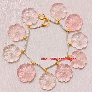 Brand New AAA+ Natural Rose Quartz Flower Carved Beads, Flower Shape Beautiful Clear Rose Quartz Carving Gemstone Beads, Size 18mm,10 Beads