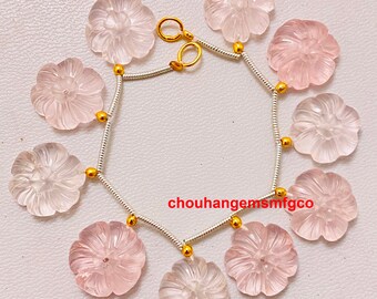Nagelneue AAA+ natürliche Rosenquarz-Blumenperlen, wunderschöne, klare Rosenquarz-Edelsteinperlen in Blütenform, Größe 15 mm, 10 Stück