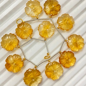 Natural Citrine Hand Carved Gemstone, Citrine Carving Flower Shape Gemstone Beads, Jewelry Making Gemstone, Size 12mm,10 Pieces