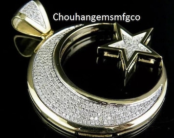 Moissanite Diamond Moon Star Shape Pendant, 925 Sterling Silver Round Cut Moissanite Customized Charm Pendant, Personalized Necklace Jewelry