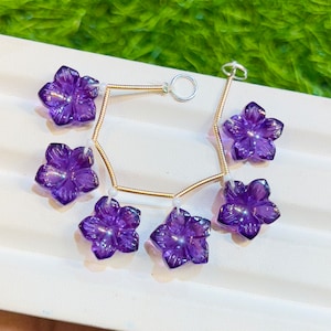 Natural Amethyst Flower Carved Gemstone, Fine Quality Hand Carved Amethyst Flower Carving Beads, Size 13mm, 6 Pieces Strand