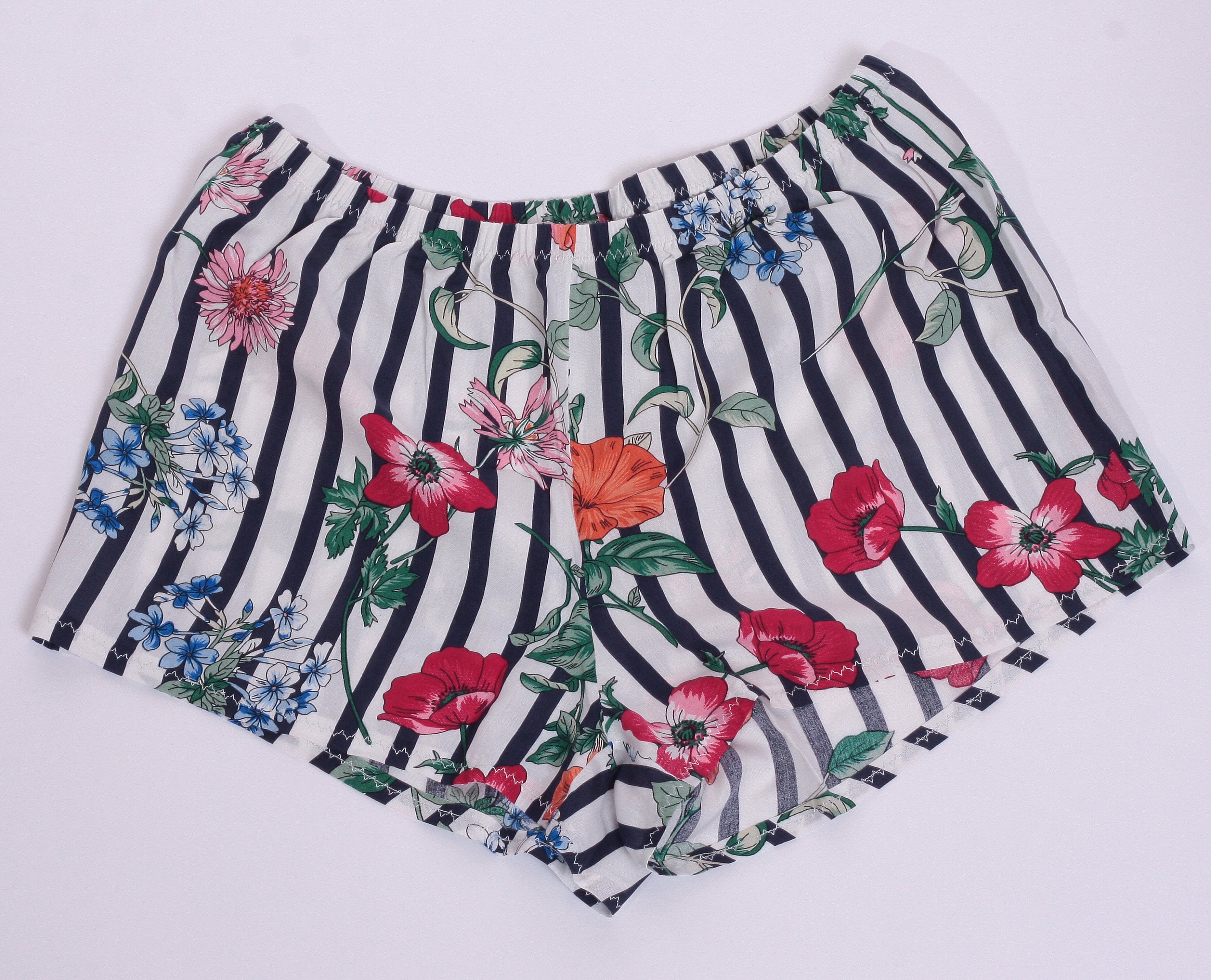 White Shorts Striped Floral Sleep 