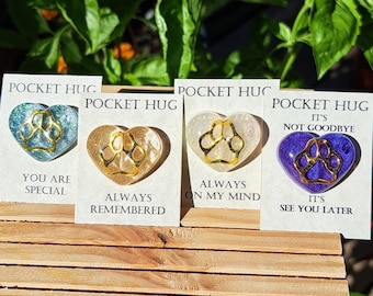 Pocket Hug Heart - Dog Paw Print. Loss of pet gift. Hearts for love.
