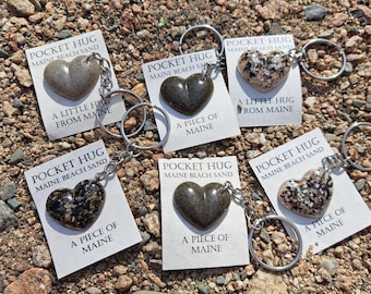 Maine Beach Sand Heart Keychain - Coastal Vacation Gift