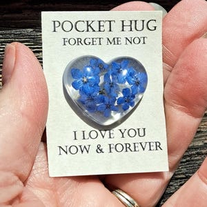 Forget Me Not Resin Heart, Pocket Hug, Sympathy Gift, Memorial to hold. Handheld token of love