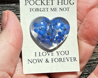 Forget Me Not Resin Heart, Pocket Hug, Sympathy Gift, Memorial to hold. Handheld token of love