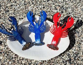 Maine lobster. Blue lobster magnet.  Lobster Ornament. Lobster art. Red lobster. Made in Maine. Coastal decor. Vacation gift. Ocean gift