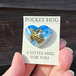 Pocket hug with gold turtle, love heart, remembrance gift, anxiety aid, memorial gift,  made in Maine USA