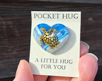 Pocket hug with gold turtle, love heart, remembrance gift, anxiety aid, memorial gift,  made in Maine USA