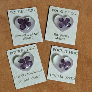Pocket hug, Maine lilac. Purple flowers, love gift, heart keepsake, dried flowers, mother's day heart, Pressed flowers, made in Maine USA