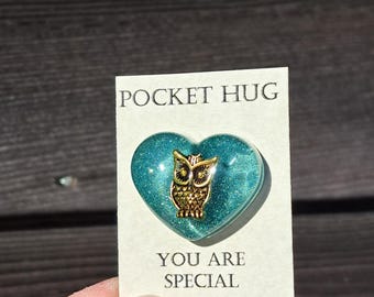 pocket hug, owls, birds, mementos, heart, remembrance gift, anxiety aid, memorial gift, nature lover, made in Maine USA