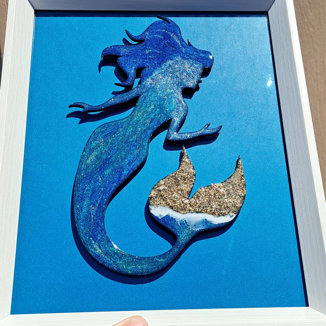 Mermaid Art. Framed Mermaid. Ocean Artwork. Nautical. Shimmering Resin