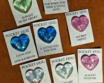 Pocket Hug - Resin Glitter hearts. Anxiety aid gift. Everyday token of love. Valentine's day