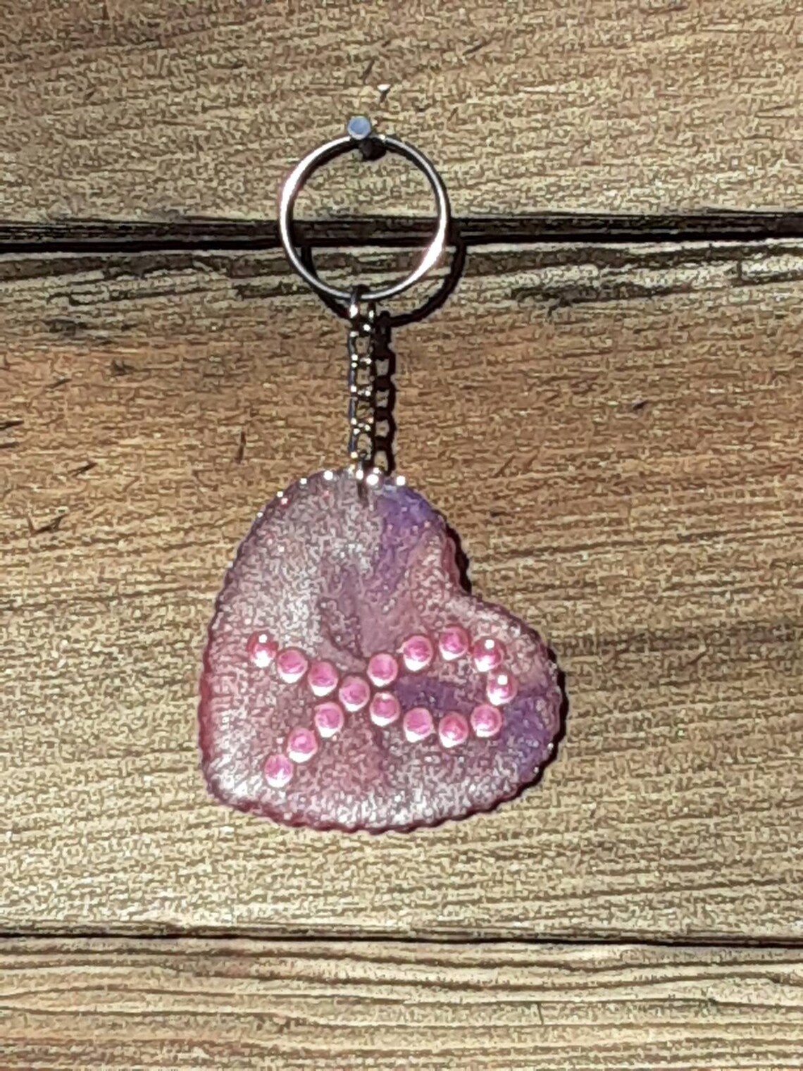 Breast Cancer Ribbon Keychain Heart Keychain Purple Pink Etsy