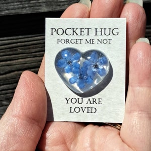 Forget me nots, pocket hug, rememberance , sympathy gift, celebration of life, memorial, funeral favor, Pressed flowers, made in Maine USA