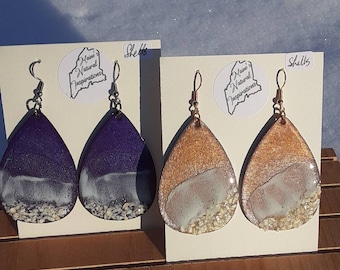 Resin Wave Earrings - Maine Shells