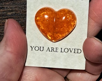 Pocket Hug - Dried orange marigolds.  petal hearts.  Flower memorial gift. Comfort gift